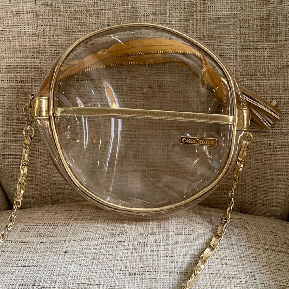 Clear Round Handbag with Gold Trim